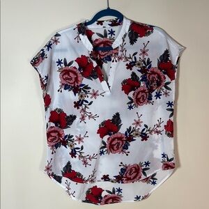 Floral Print Women's Top - Red and White